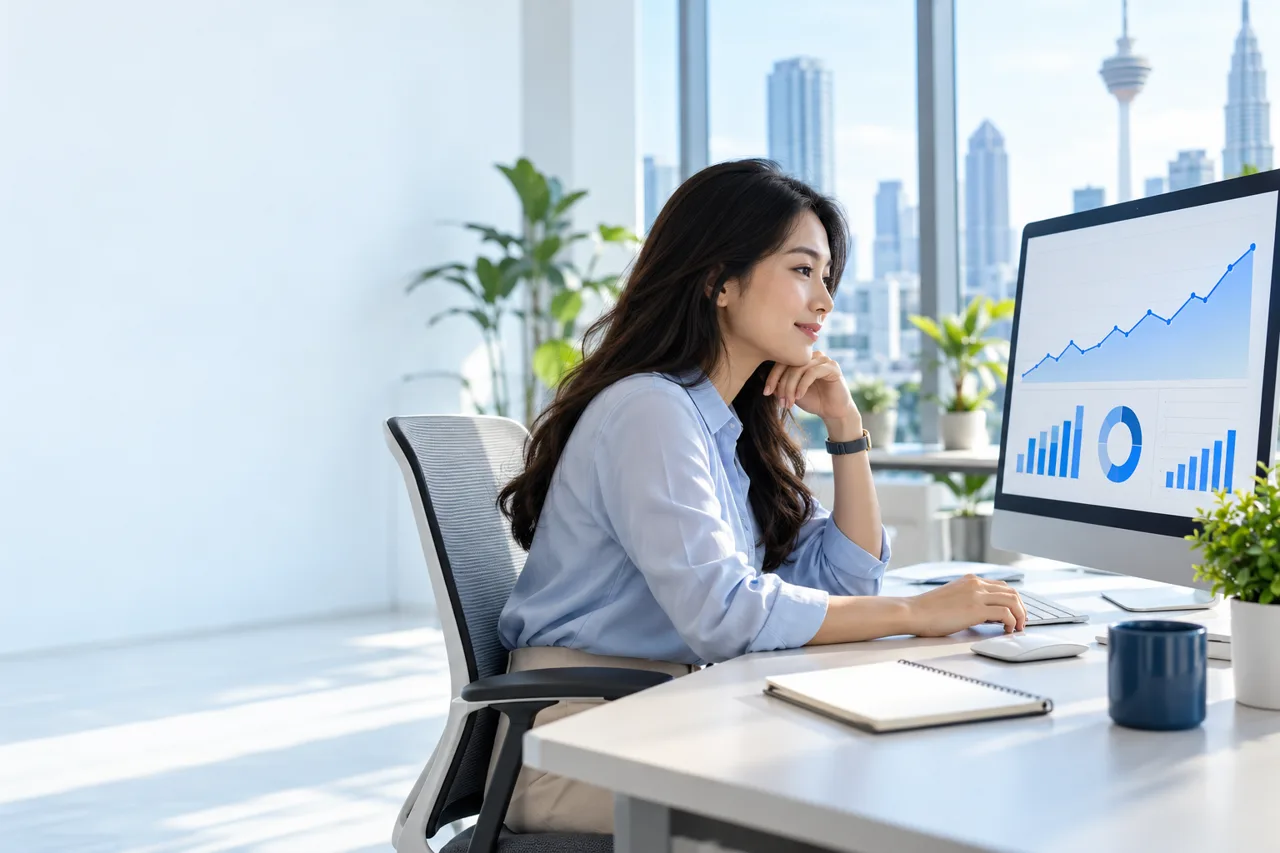 Search strategist reviewing a clear analytics dashboard